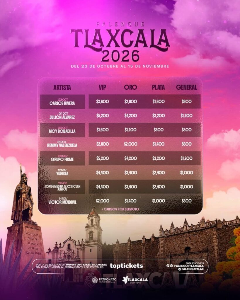lista de precios de los boletos para el Palenque de la Feria de Tlaxcala 2026