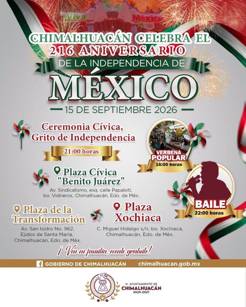 horarios del Grito del 15 de septiembre en Chimalhuacán