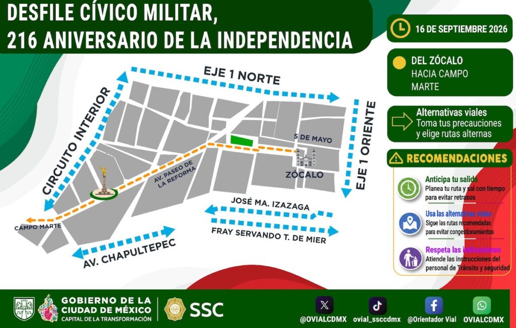 mapa oficial Desfile militar del 16 de septiembre de 2026 en CDMX