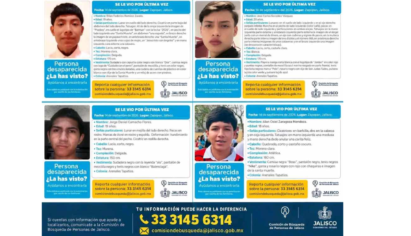 Cuatro jóvenes desaparecen en Zapopan; familias exigen respuestas